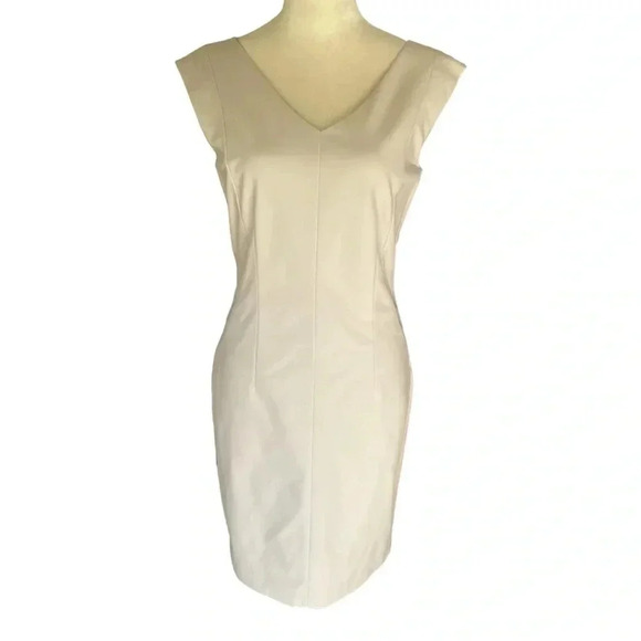 Club Monaco Sheath Fitted Bodycon Neutral Ivory Midi Knee Length Dress Women S 8 - Picture 1 of 8
